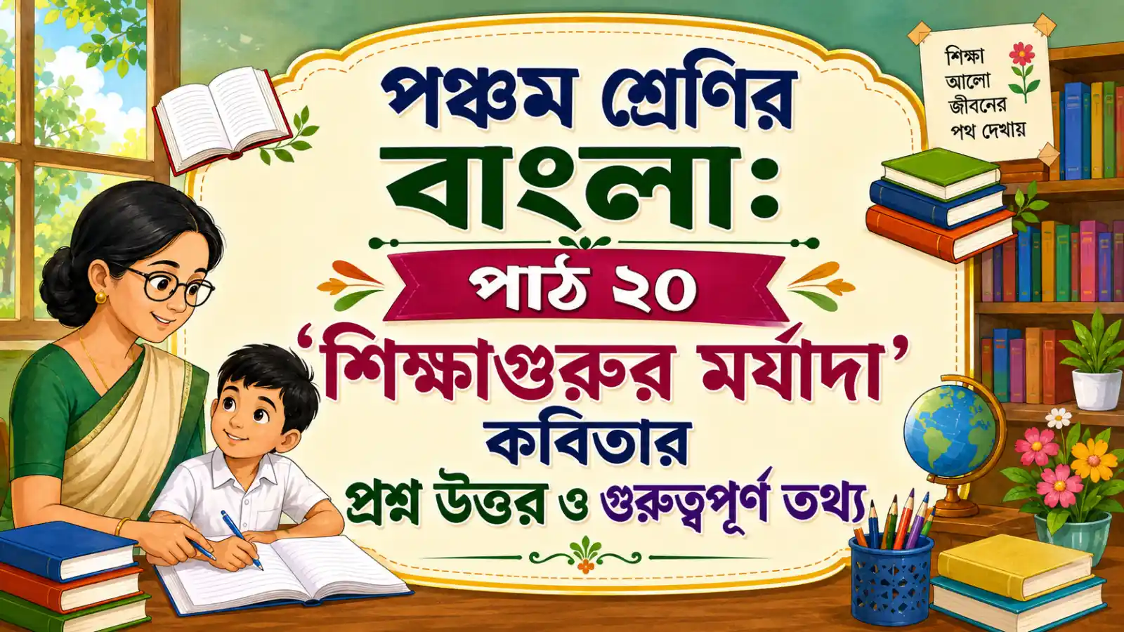 পঞ্চম শ্রেণির বাংলা: পাঠ ২০ ‘শিক্ষাগুরুর মর্যাদা’ কবিতার প্রশ্ন উত্তর ও গুরুত্বপূর্ণ তথ্য